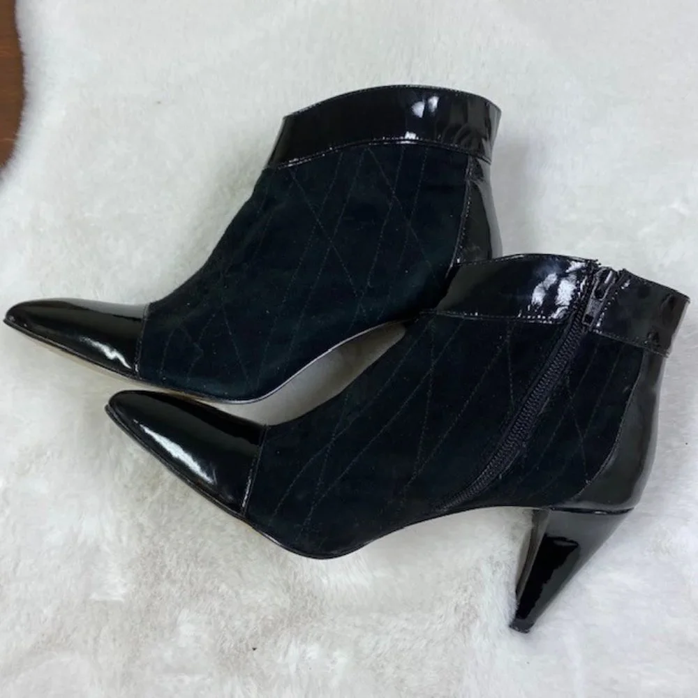 Franco Sarto‎ LAUGH Bootie Suede & Patent Leather Heels, size 8.5